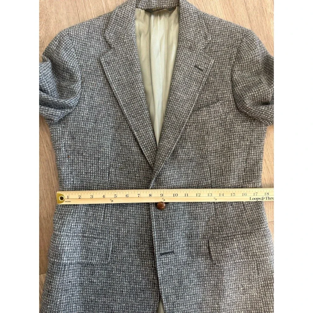 Vtg 70s ~38R Ralph Lauren Chaps Grey Tweed Blazer Leather Buttons Two Button